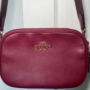 Coach Burgundy Pebble Leather Large Zip Camera Adjustable Crossbody Bag CF600